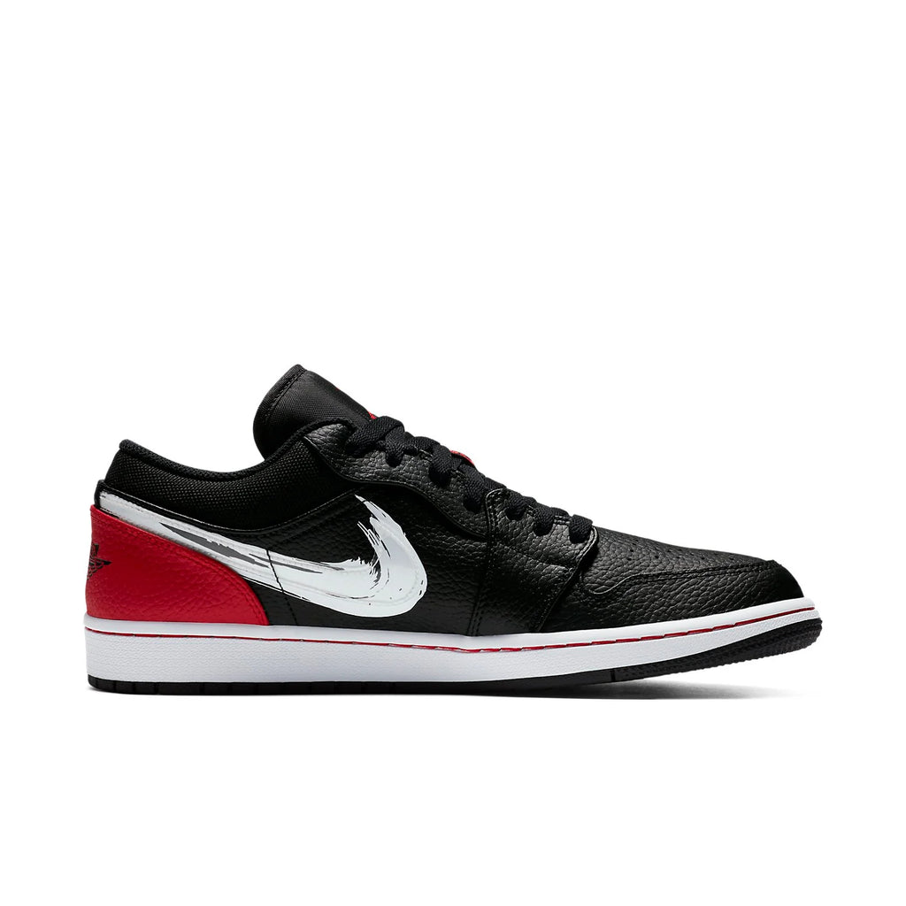 Air Jordan 1 Low Brushstroke Swoosh - Black Red