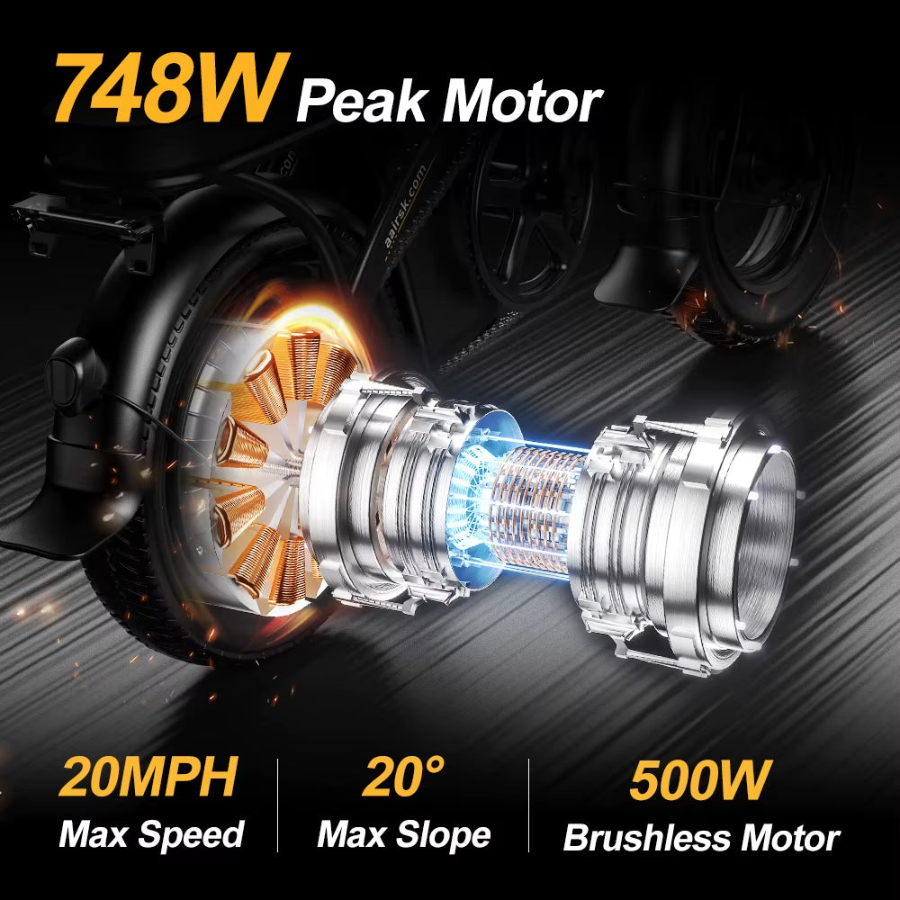 Aairsk 500W 15AH E Bike 14 Inch E-Bike 3 Speeds City Road Adults Folding Fat Bike Electric Dirt Ebike Bike US Foldable Stock