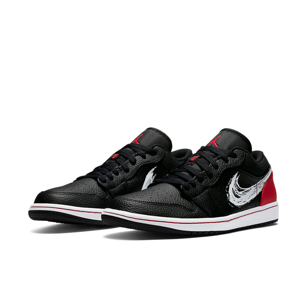 Air Jordan 1 Low Brushstroke Swoosh - Black Red