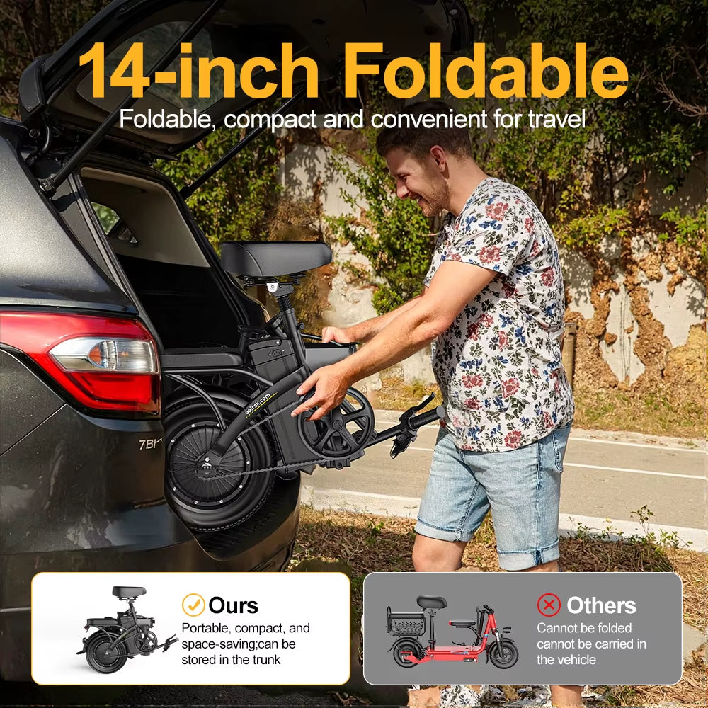 Aairsk 500W 15AH E Bike 14 Inch E-Bike 3 Speeds City Road Adults Folding Fat Bike Electric Dirt Ebike Bike US Foldable Stock