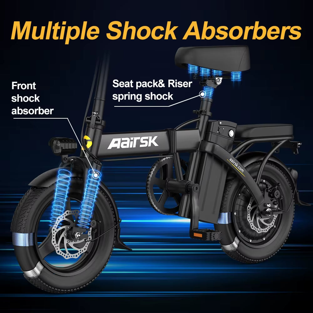 Aairsk 500W 15AH E Bike 14 Inch E-Bike 3 Speeds City Road Adults Folding Fat Bike Electric Dirt Ebike Bike US Foldable Stock