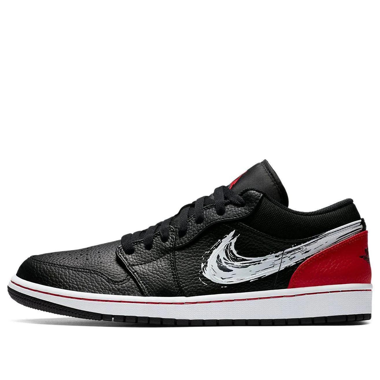 Air Jordan 1 Low Brushstroke Swoosh - Black Red